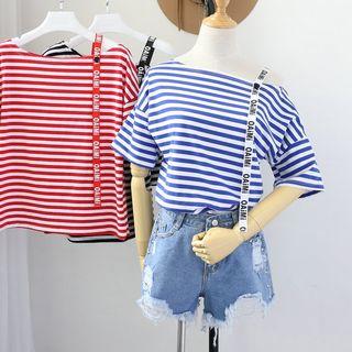 Striped Short-sleeve T-shirt With Lettering Strap