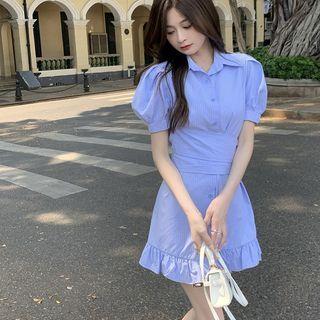 Short-sleeve Slit Shirt Dress