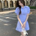 Short-sleeve Slit Shirt Dress