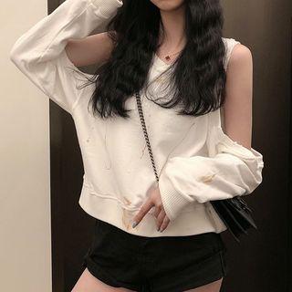 Cold Shoulder Pullover White - One Size