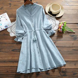 Elbow-sleeve Tasseled A-line Midi Dress