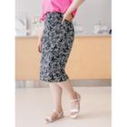 Pleated Floral Midi H-line Skirt
