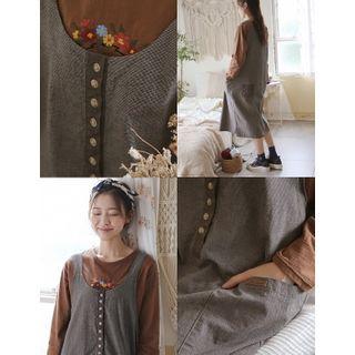 Button-front Jumper Dress Brown - One Size