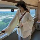 Long-sleeve Plain Hoodie Milky White - One Size
