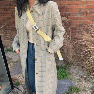 Plaid Trench Coat Plaid - Beige - One Size