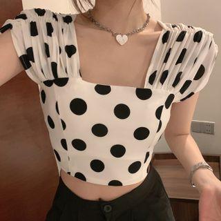 Sleeveless Polka-dot Cropped Top