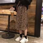 Leopard Print Midi A-line Skirt Leopard Print - Black & Brown - One Size