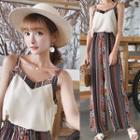 Set: Spaghetti-strap Top + Print Wide-leg Pants