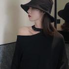 Plain Cutout Long-sleeve Loose-fit Dress Black - One Size