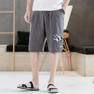 Crane Print Knee-length Shorts