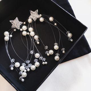 Rhinestone Star Faux Pearl Fringed Earring 925silver Earring - One Size