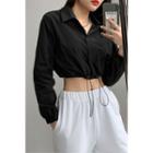 Snap-button Drawstring Crop Shirt