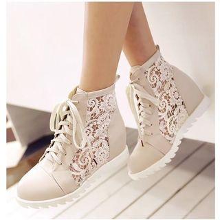 Lace Panel Hidden Wedge Booties