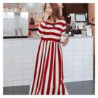 Long-sleeve Stripe Long Dress