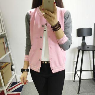 Contrast-color Buttoned Knit Cardigan
