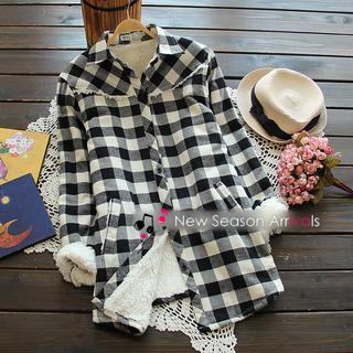 Fleece-lined Check Long Shirt