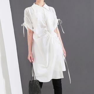 Plain Stand-collar Short-sleeve Shirtdress
