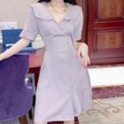 Collared Short-sleeve Mini A-line Dress Purple - One Size