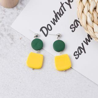 Acrylic & Wood Dangle Earring 1 Pair - Green & Yellow - One Size