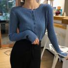 Long-sleeve Button Plain Top