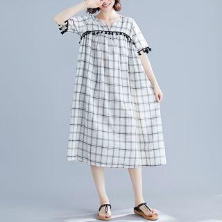 Plaid Semi Split-neck Dress