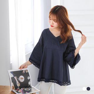 V-neck Frilled Trim Top