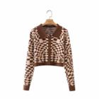 Collared Patterned Cardigan Brown - S