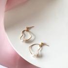 Heart Faux Pearl Drop Earring 1 Pair - Love Heart Earrings - Gold - One Size