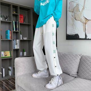 Smiley Face Print Drawstring-cuff Crop Sweatpants