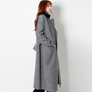 Notched-lapel Herringbone Maxi Coat