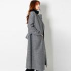 Notched-lapel Herringbone Maxi Coat