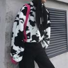Cow Print Half-zip Sweatshirt As Shown In Figure - One Size
