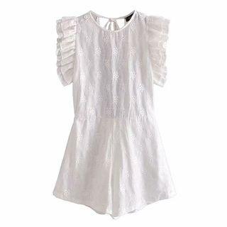 Sleeveless Ruffled Eyelet Lace Romper
