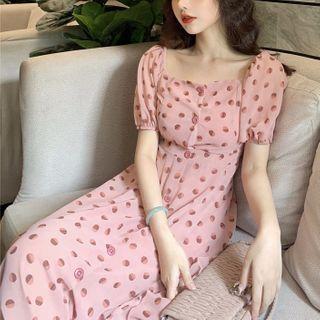 Short-sleeve Dotted A-line Dress Pink - One Size