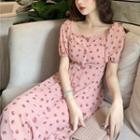 Short-sleeve Dotted A-line Dress Pink - One Size