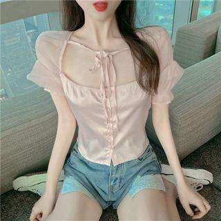 Short-sleeve Bow Back Top Pink - One Size