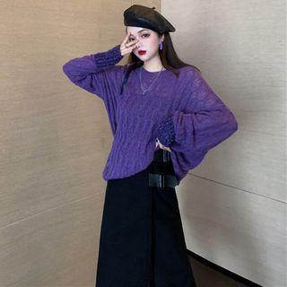 Glitter-cuff Cable Knit Sweater