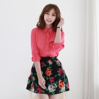 Tab-sleeve Chiffon Blouse