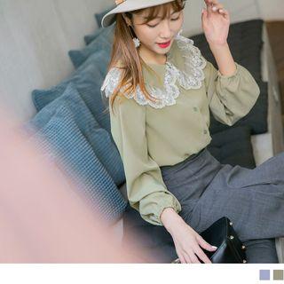 Lace Trim Peter Pan Collar Blouse