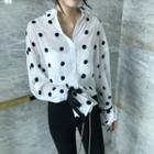Tie-cuff Polka Dot Shirt White - One Size
