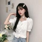 Puff-sleeve Frill Trim Cropped Blouse