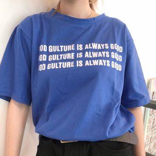 Elbow-sleeve Lettering T-shirt Blue - One Size