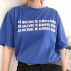 Elbow-sleeve Lettering T-shirt Blue - One Size