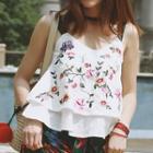 Embroidered Wide-strap Layered Top