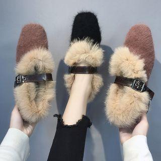 Square-toe Chunky Heel Furry Sandals