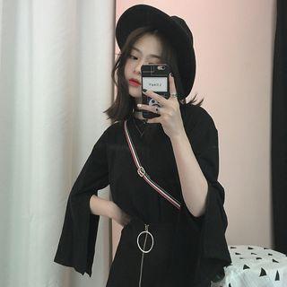 Plain Slit Detail Long Sleeve T-shirt