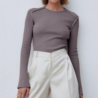 Long Sleeve Plain Paneled Top