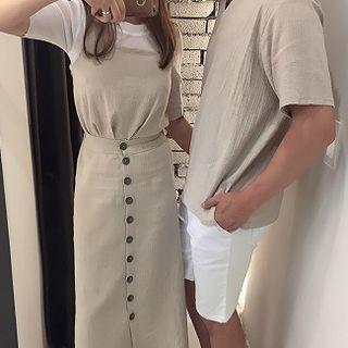 Couple Matching Short-sleeve Top / Set: Spaghetti Strap Top + Midi Skirt