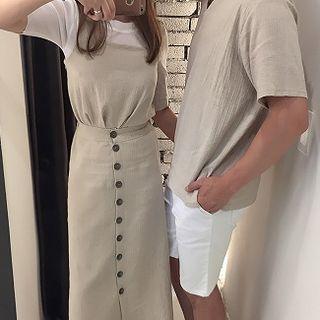Couple Matching Short-sleeve Top / Set: Spaghetti Strap Top + Midi Skirt