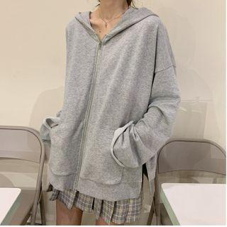 Plain Loose-fit Hooded Jacket - 2 Colors